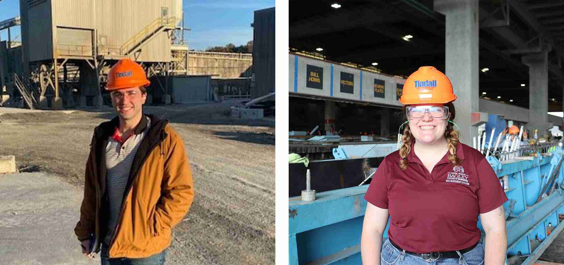 Two of Tindall's co-op participants pictured on-site at Tindall concrete manufacturing locations.