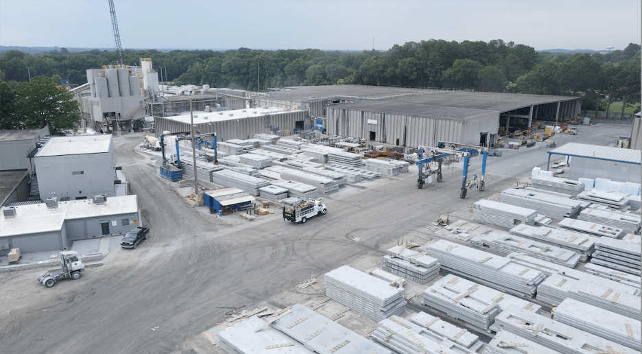 Aerial view of Tindall's Spartanburg, SC precast concrete manufacturing facility.